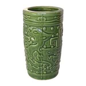 Vintage Green Ceramic Asian Dragon Tiki Mug Vase Planter 6" x 3"